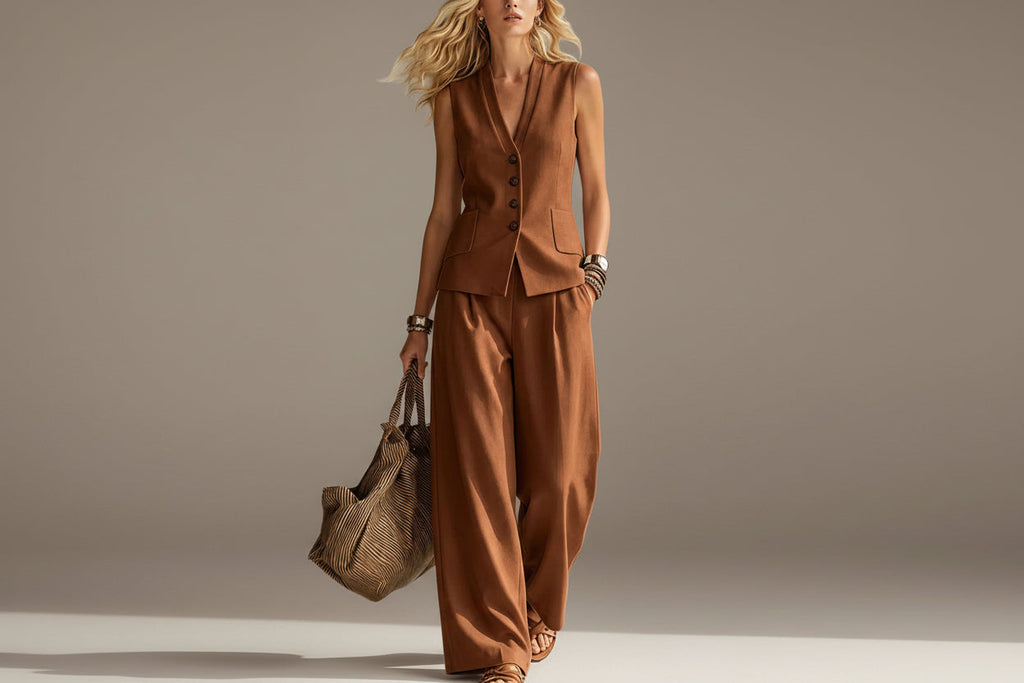 Women's Button-Down Vest and Wide-Leg Pants Two-Piece Set - Image 3