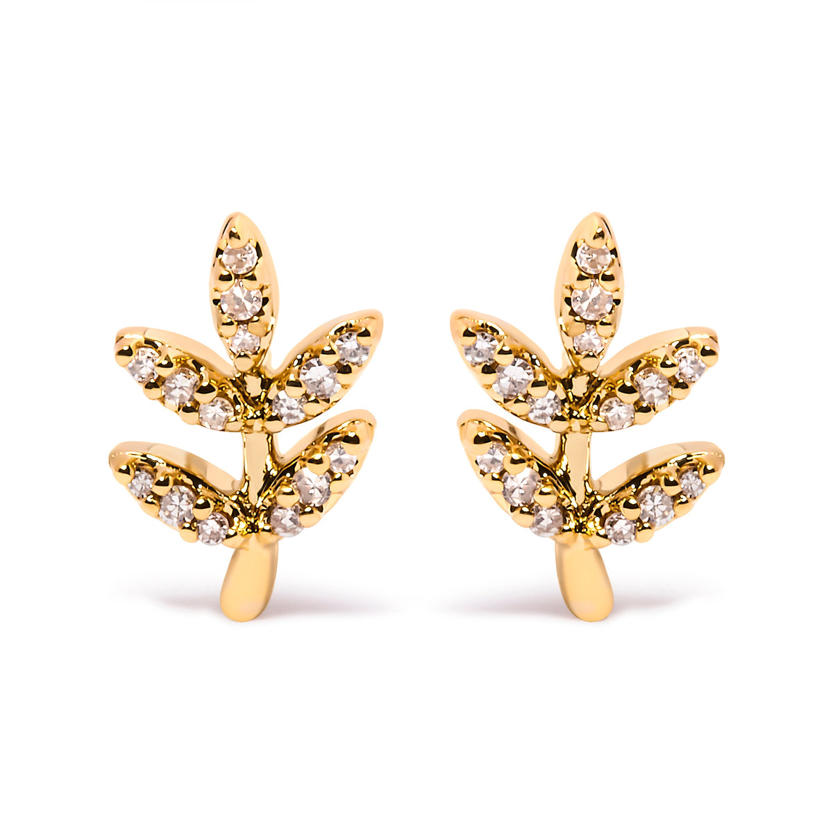 10K Yellow Gold 1/10 Cttw Diamond Accented Leaf and Branch Stud Earrings (H-I Color, I1-I2 Clarity)