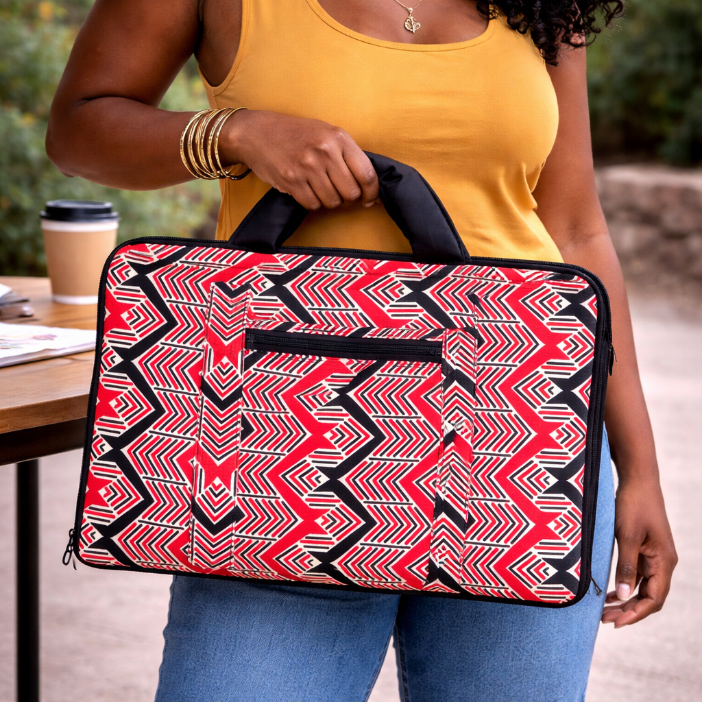 Artisan Ugandan Cotton Laptop Bag - Vibrant Geometric Print