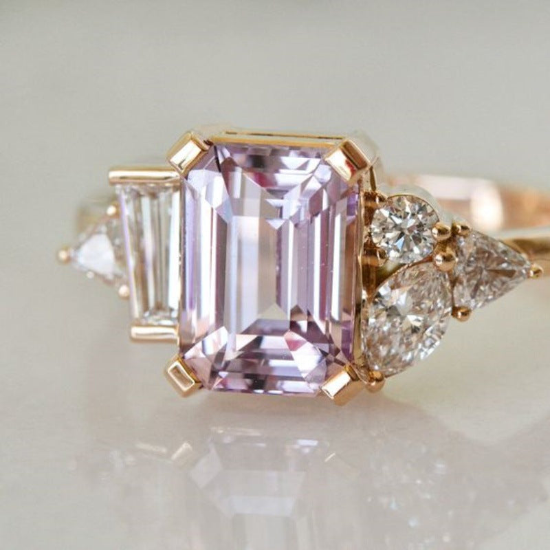New Diamond Two Tone Square Princess Ring