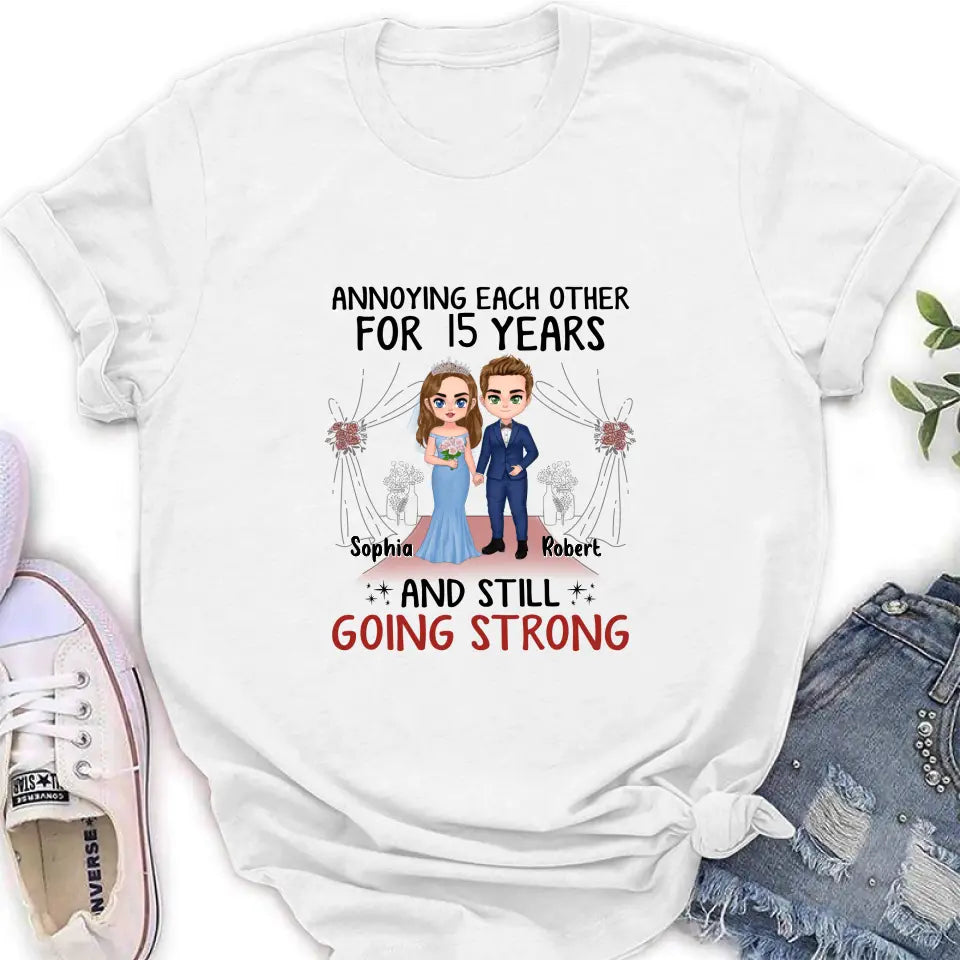 Personalized Chibi Couple Shirt/Hoodie - Best Gift Idea For Couple/Husband/Father's Day - Annoying Each Other For 15 Years And Still Going Strong