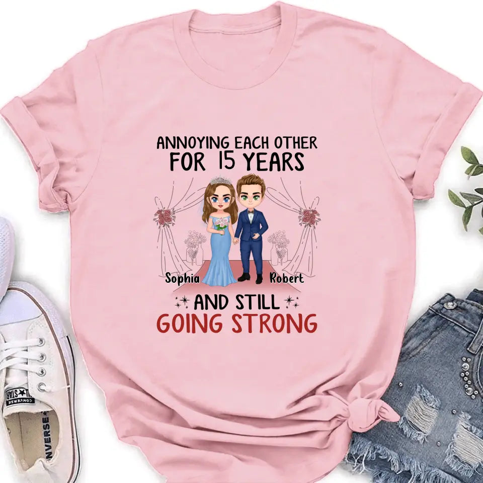 Personalized Chibi Couple Shirt/Hoodie - Best Gift Idea For Couple/Husband/Father's Day - Annoying Each Other For 15 Years And Still Going Strong