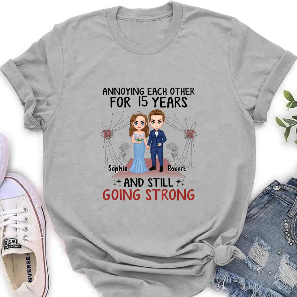Personalized Chibi Couple Shirt/Hoodie - Best Gift Idea For Couple/Husband/Father's Day - Annoying Each Other For 15 Years And Still Going Strong