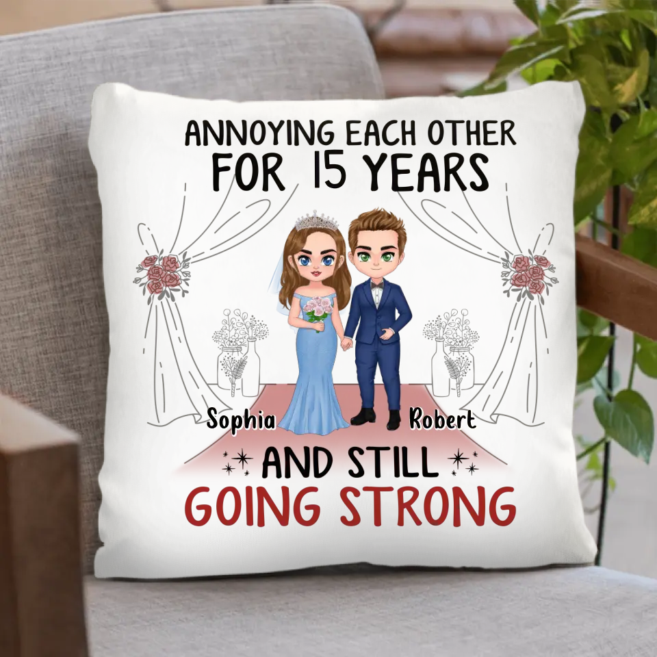 Personalized  Chibi Couple Pillow Cover - Best Gift Idea For Couple/Husband/Father's Day - Annoying Each Other For 15 Years And Still Going Strong