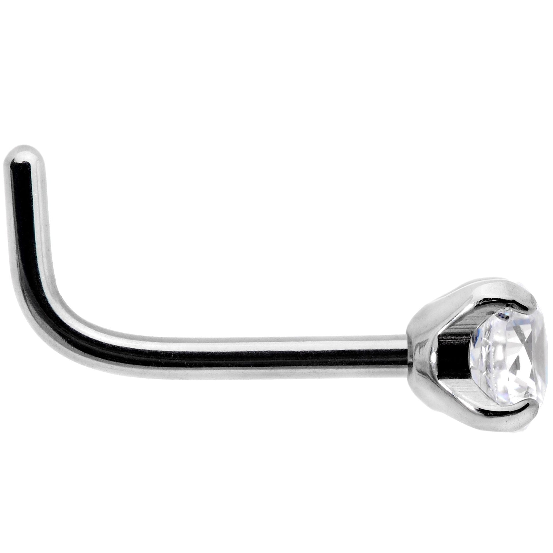 20G 1/4 Clear 3mm CZ Gem Grade 23 Titanium L Shaped Nose Ring
