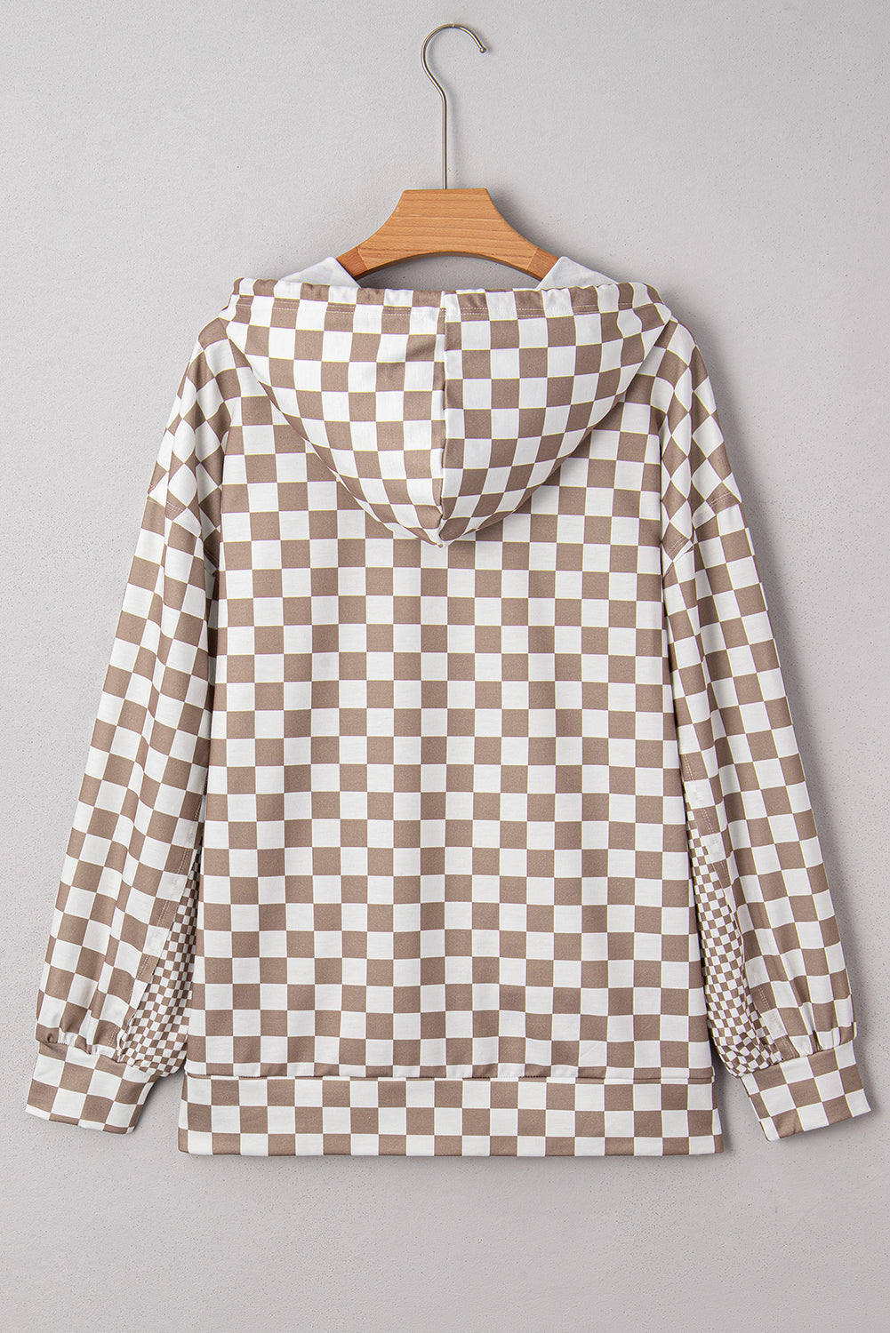Checker Patchwork Tie Neck Oversized Hoodie