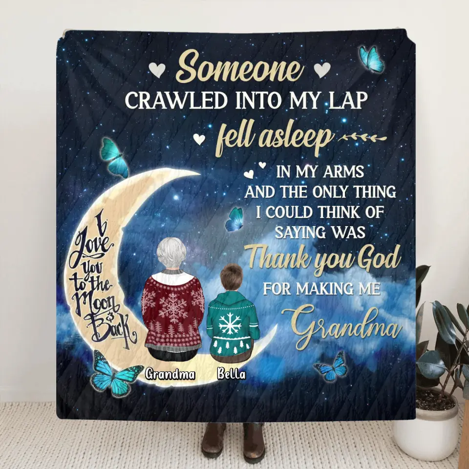 Personalized Grandparents Quilt/Fleece Throw Blanket/Pillow Cover - Up to 4 Kids - Gift Idea for Grandpa/Grandma - Thank You God For Making Me Grandma