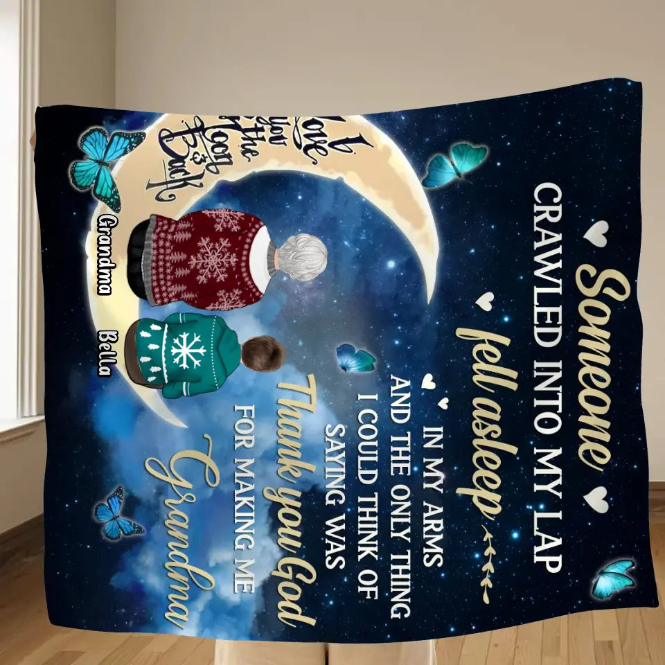 Personalized Grandparents Quilt/Fleece Throw Blanket/Pillow Cover - Up to 4 Kids - Gift Idea for Grandpa/Grandma - Thank You God For Making Me Grandma
