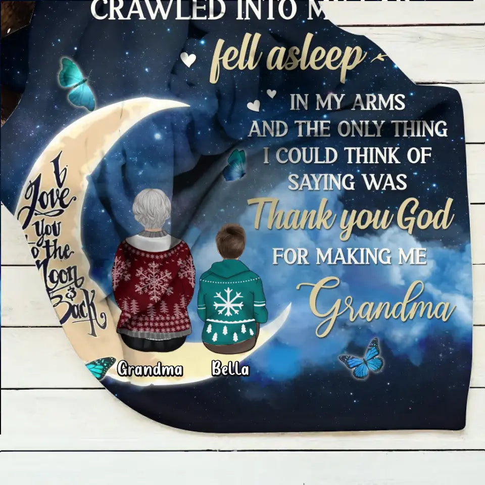 Personalized Grandparents Quilt/Fleece Throw Blanket/Pillow Cover - Up to 4 Kids - Gift Idea for Grandpa/Grandma - Thank You God For Making Me Grandma