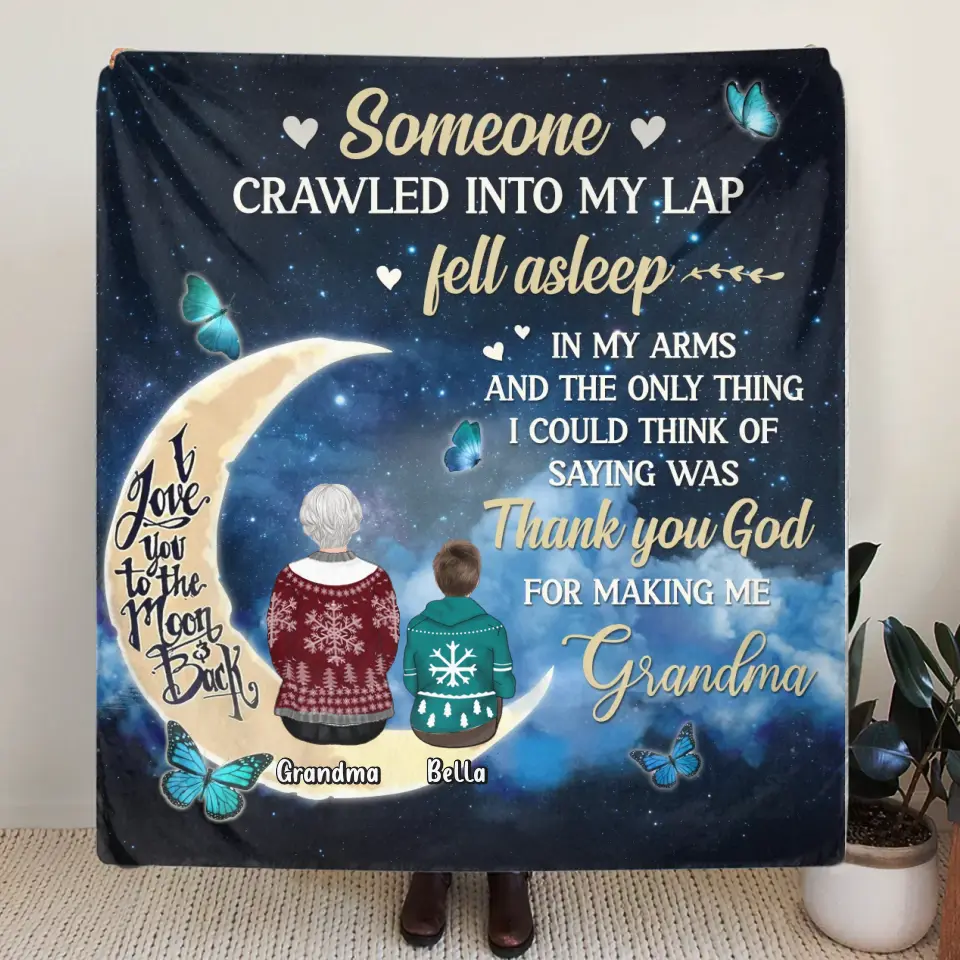 Personalized Grandparents Quilt/Fleece Throw Blanket/Pillow Cover - Up to 4 Kids - Gift Idea for Grandpa/Grandma - Thank You God For Making Me Grandma