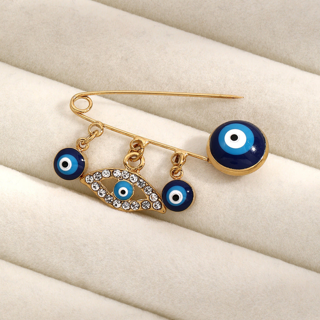 Evil Eye Hamsa Hand Brooch Pin Gold-Tone Protective Accessory