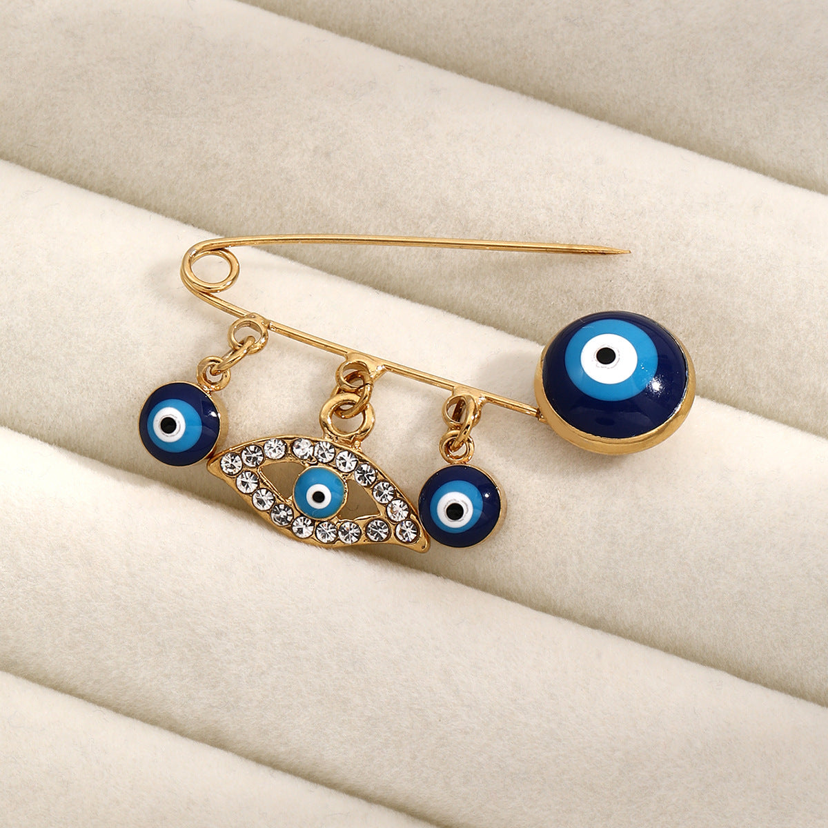 Evil Eye Hamsa Hand Brooch Pin Gold-Tone Protective Accessory