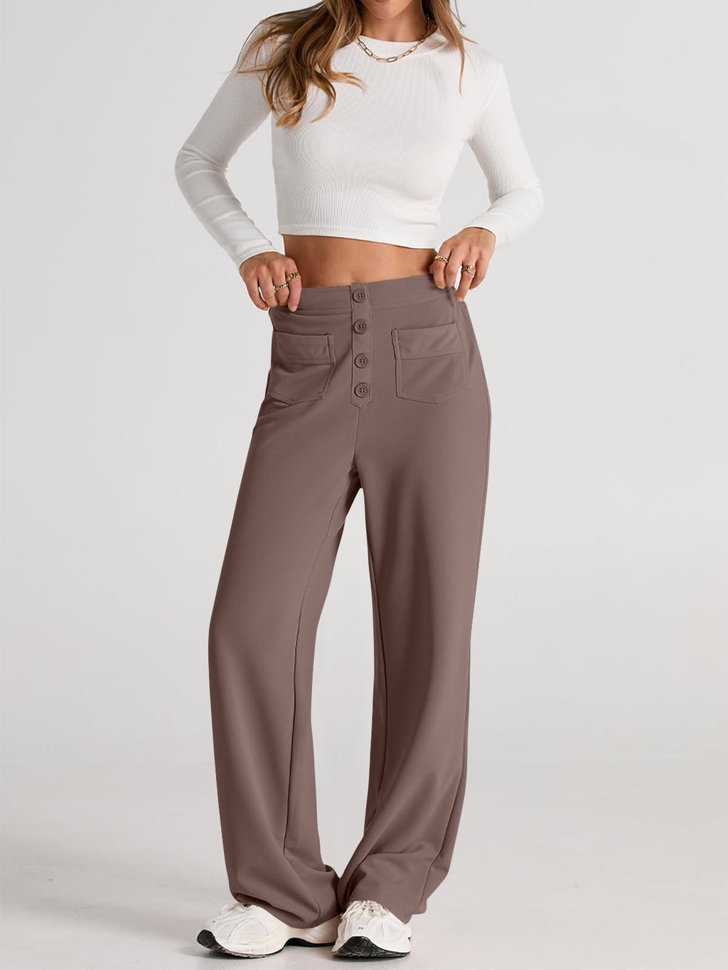 High Waist Wide Leg Pants | Black Polyester Relaxed Fit