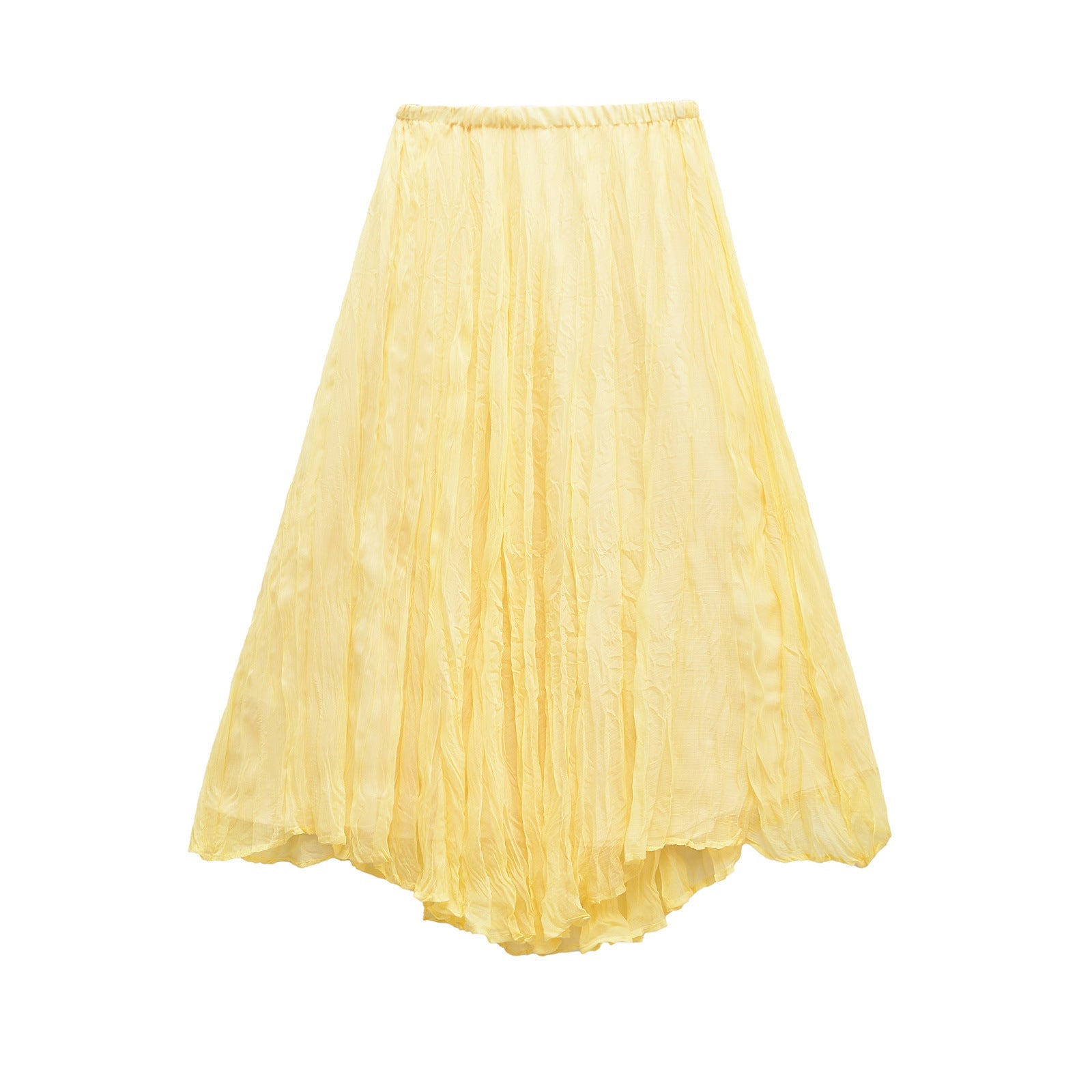 Elastic Waist Pleated Maxi Skirt in Vibrant Yellow for Women - Image 2