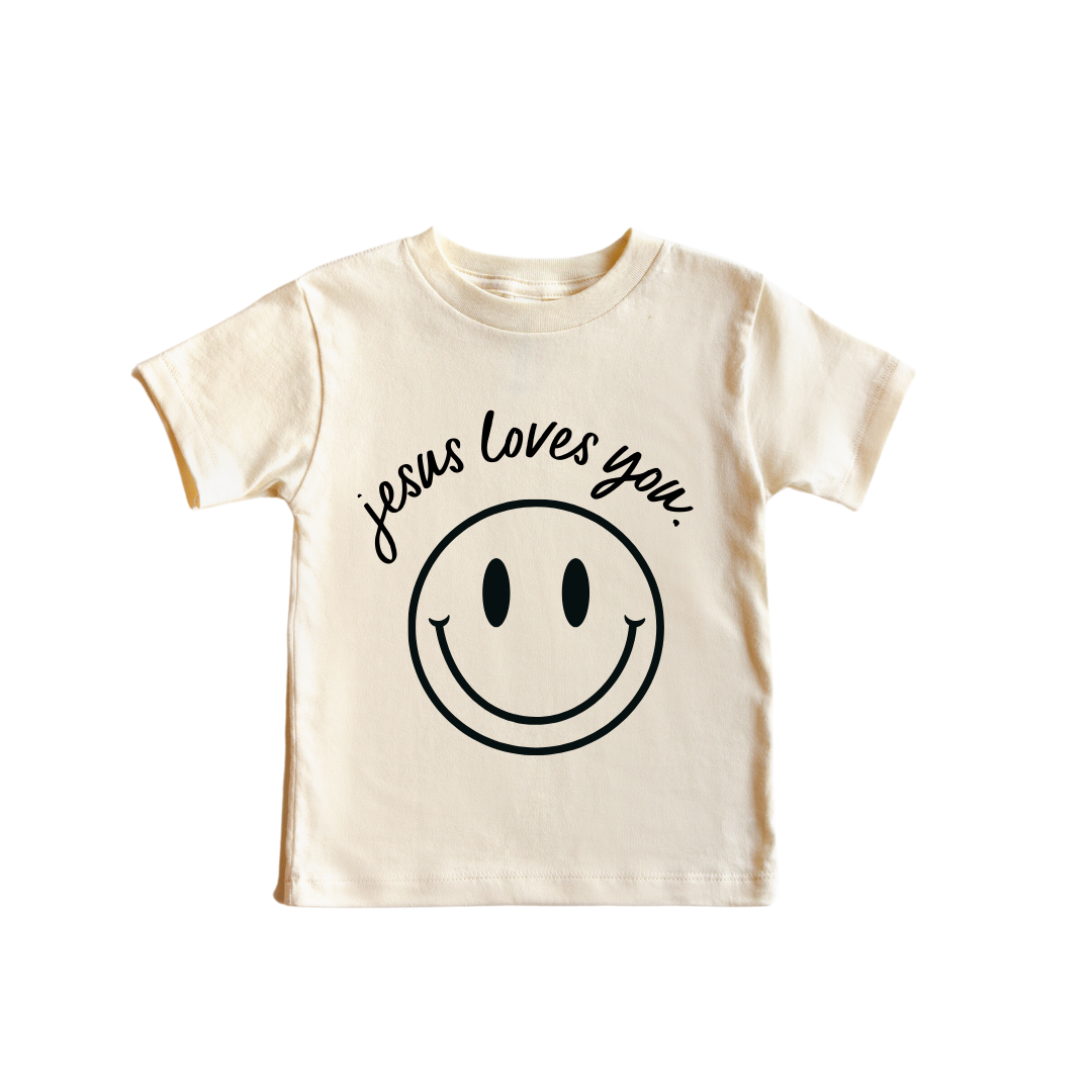 Jesus Loves You Smiley Youth Graphic Tee Unisex Cotton Crew Neck
