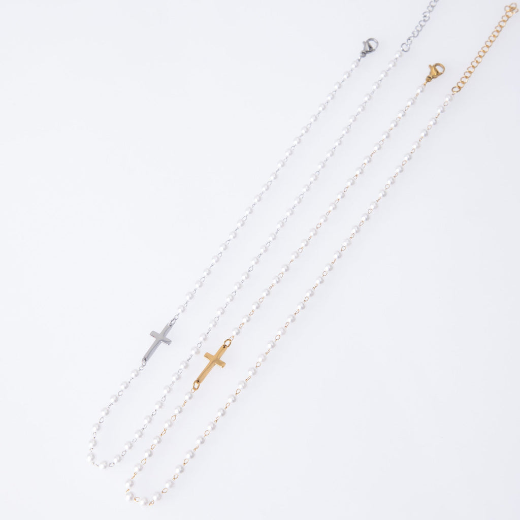Pearl Cross Titanium Steel Necklace For Women