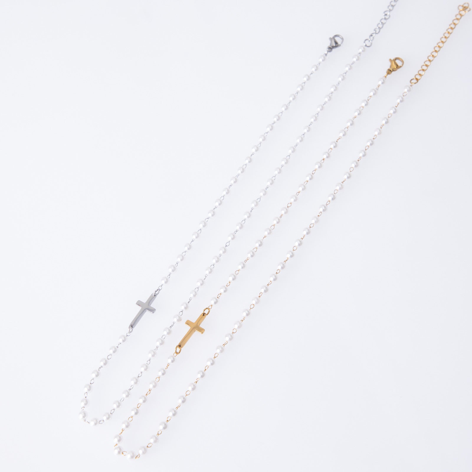 Pearl Cross Titanium Steel Necklace For Women