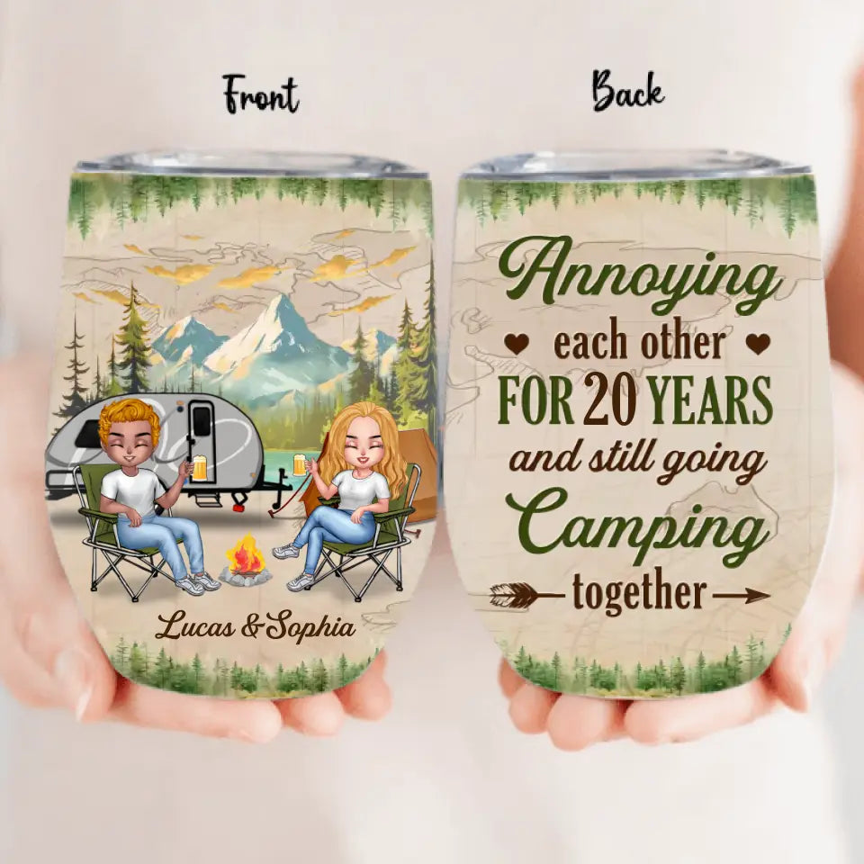 Personalized Camping Couple Wine Tumbler - Gift Idea For Camping Lover/Couple - Annoying Each Other For 20 Years And Still Going Camping Together