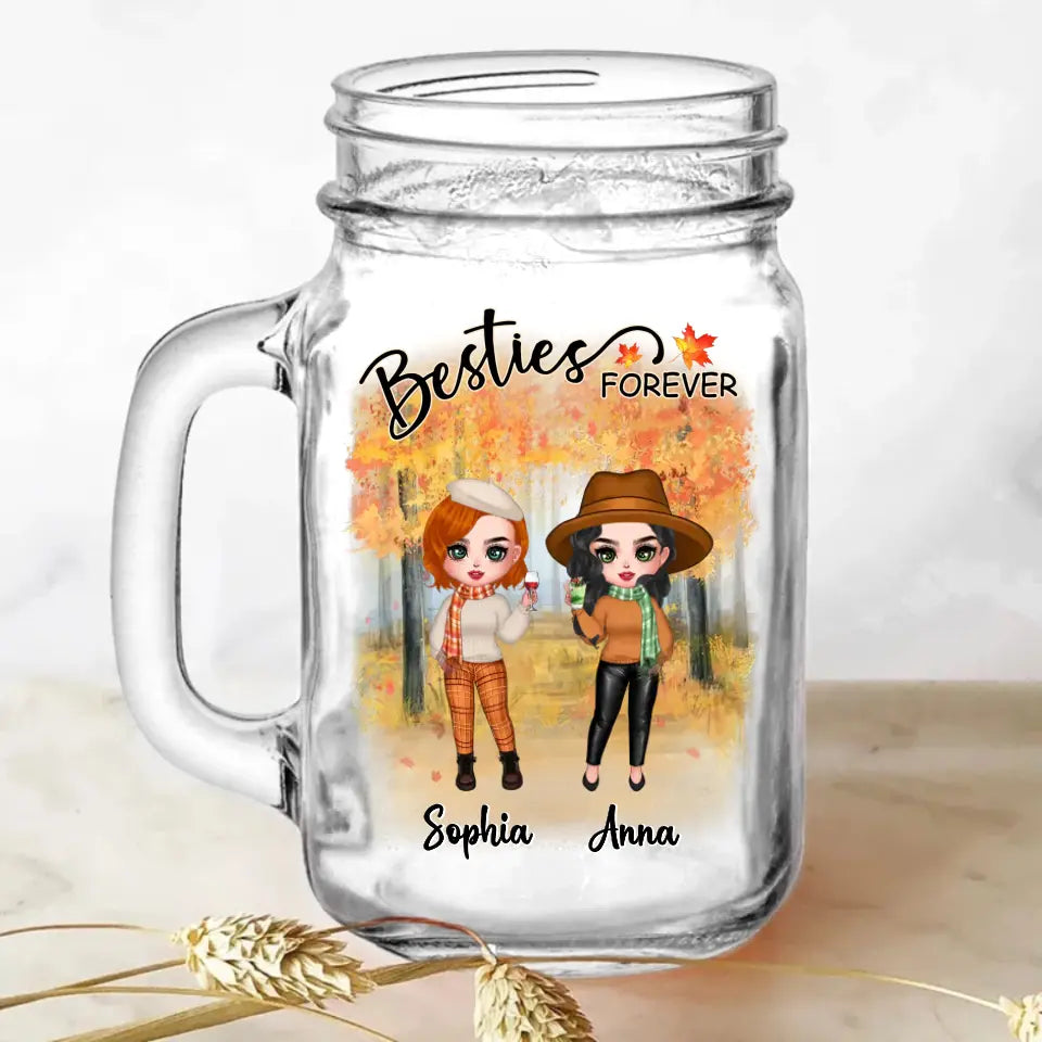 Personalized Autumn Besties Mason Jug - Gift Idea for Friends/Besties/Sisters - Besties Forever