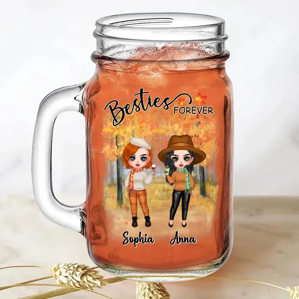 Personalized Autumn Besties Mason Jug - Gift Idea for Friends/Besties/Sisters - Besties Forever