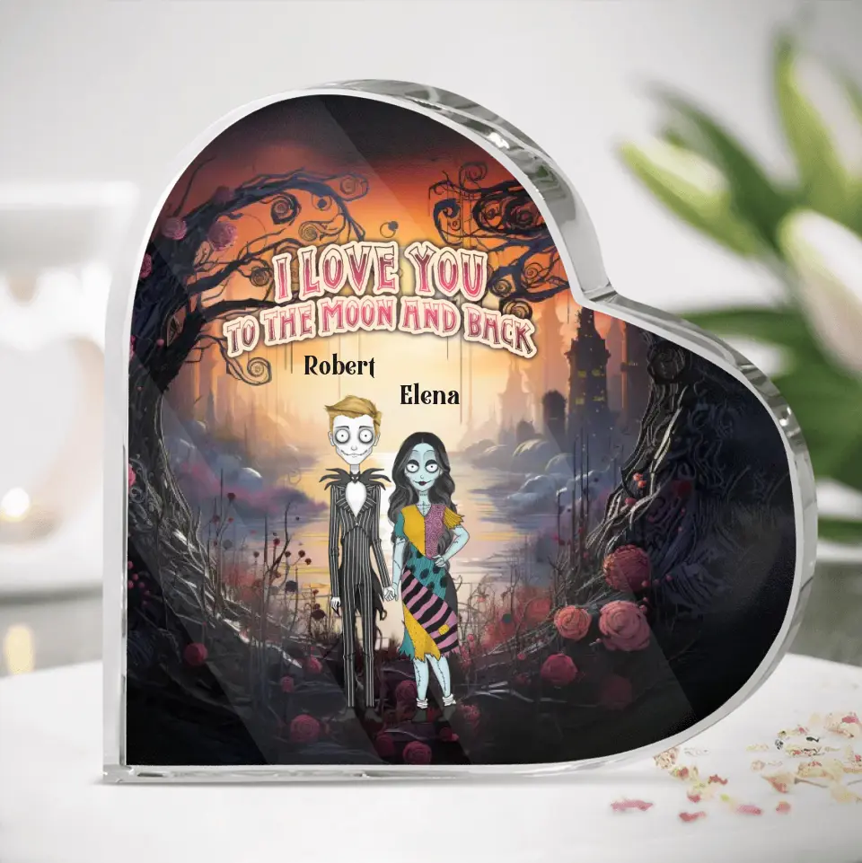 Personalized Horror Crystal Heart - Gift Idea For Couple/Halloween - I Love You To The Moon & Back
