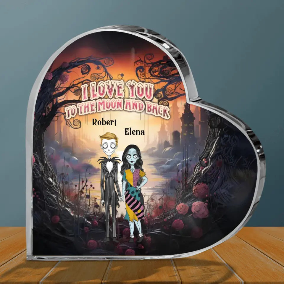 Personalized Horror Crystal Heart - Gift Idea For Couple/Halloween - I Love You To The Moon & Back