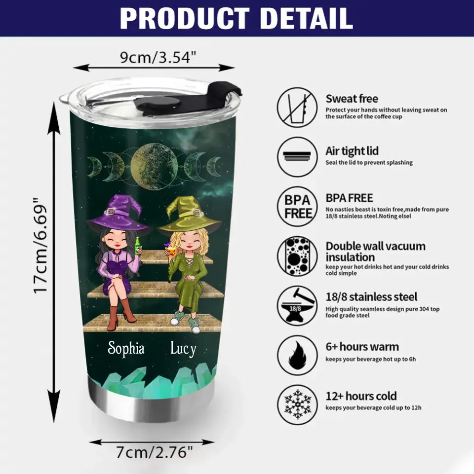Personalized Witch Tumbler - Gift Idea For Besties/Witches/Halloween - I'm The Bestie Warning Bestie May Be Drunk Or Lost Also Just Send Help