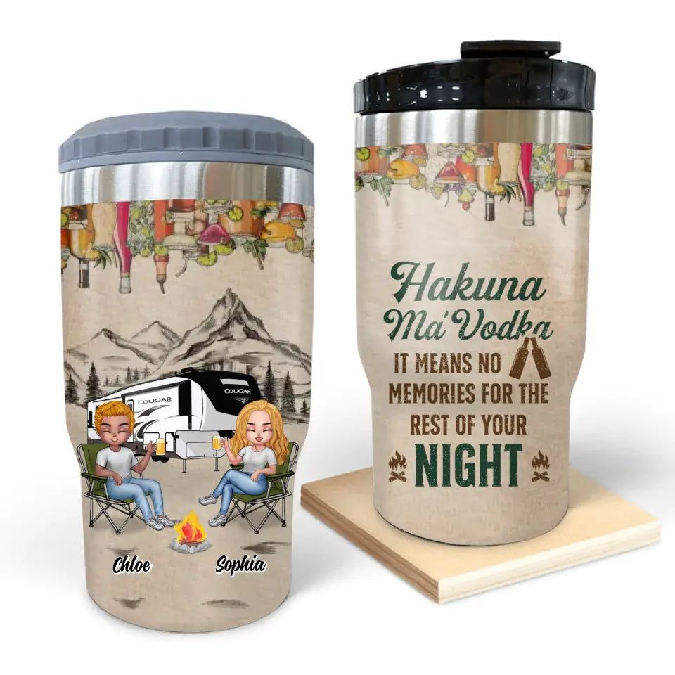 Personalized Camping Friends 3 in 1 Can Cooler - Gift Idea For Camping Lovers/Friends/Besties - Up To 7 People - Hakuna Ma'Vodka