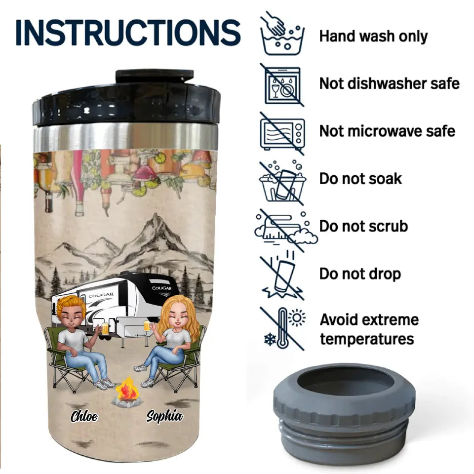 Personalized Camping Friends 3 in 1 Can Cooler - Gift Idea For Camping Lovers/Friends/Besties - Up To 7 People - Hakuna Ma'Vodka