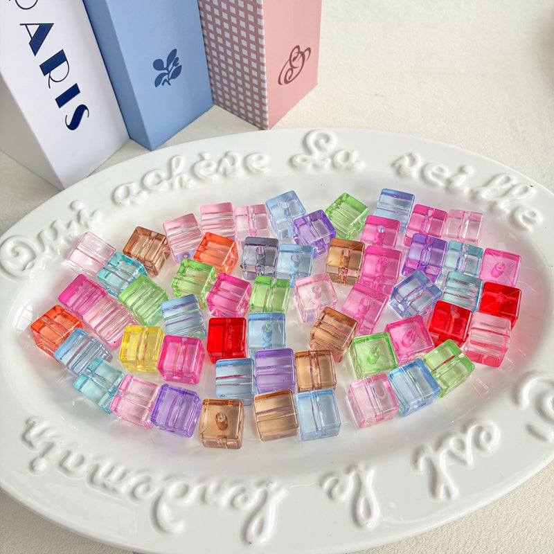 Flat Clear Acrylic Cube Beads, Framed Jelly Square Charms With Vertical Hole For DIY Jewelry Making, Bracelets, Necklaces & Keychains, Mixed Candy Colors