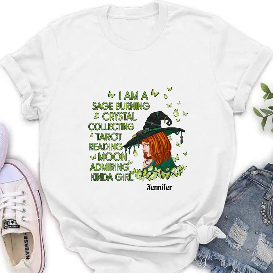 Personalized Witch Shirt/Hoodie - Gift Idea For Halloween - I Am A Sage Burning Crystal Collecting Tarot Reading Moon Admiring Kinda Girl