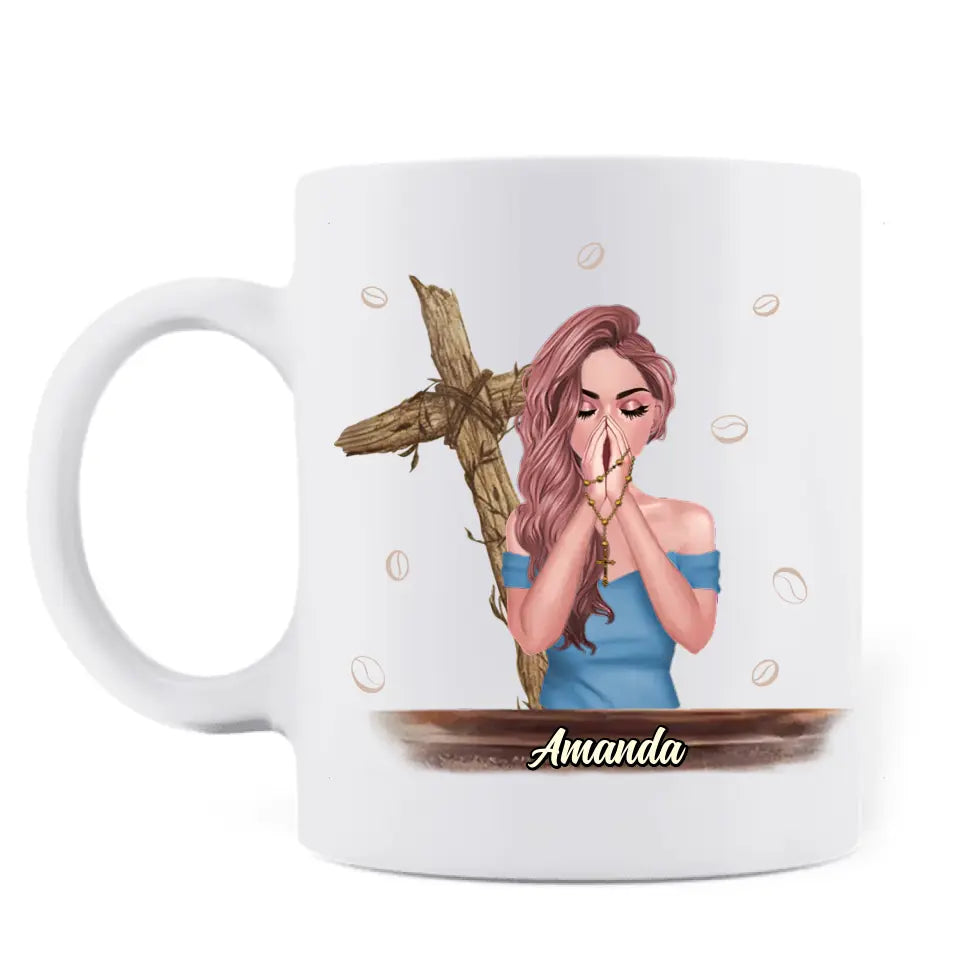 Personalized Coffee Girl Mug - Gift Idea for Friends/Coffee Lovers - Give Me Coffee To Get Me Started & Jesus To Keep Me Going