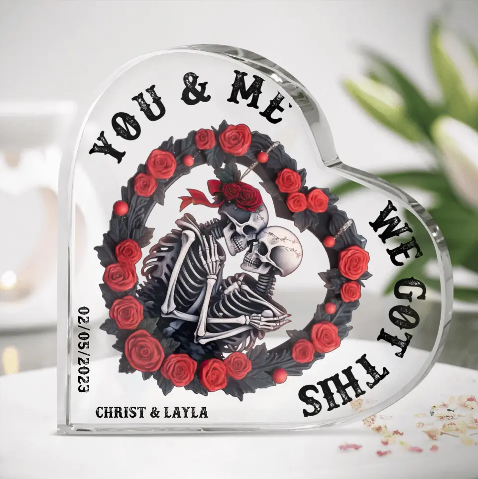 Personalized Skull Couple Acrylic Plaque - Gift Idea For Halloween Couple/Gift For Him & Her - You & Me We Got This