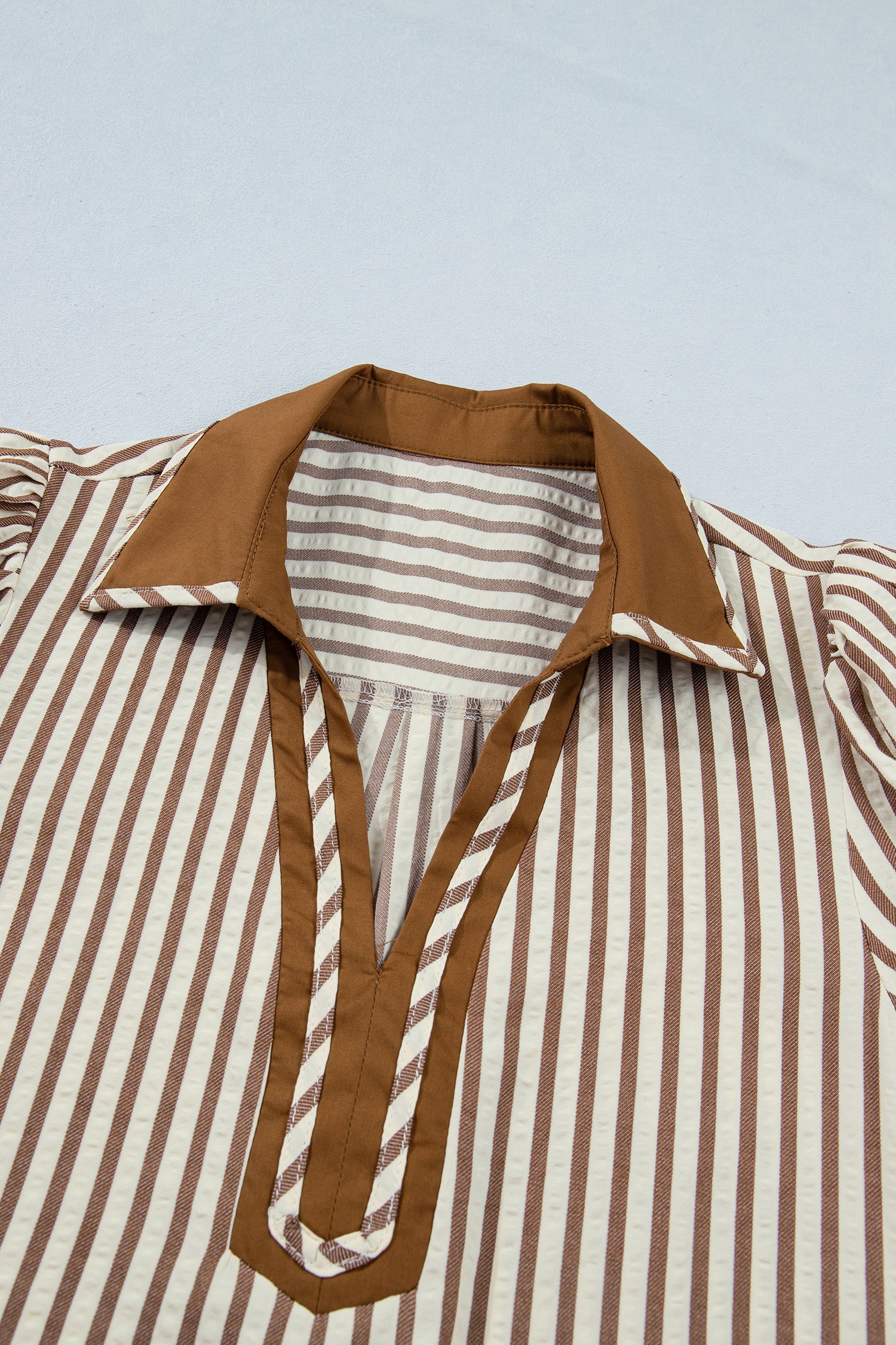 Annabelle Stripe Shirt Dress: Cotton V-Neck Casual Shift Dress