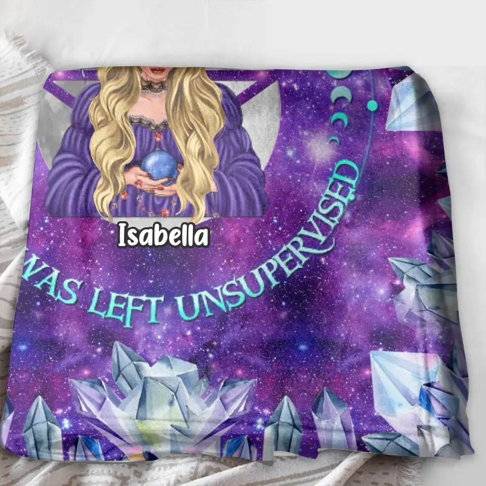 Personalized Witch Fleece Throw Blanket/Quilt - Halloween Gift Idea For Witch Lovers - In My Defense The Moon Was Full And I Was Left Unsupervised