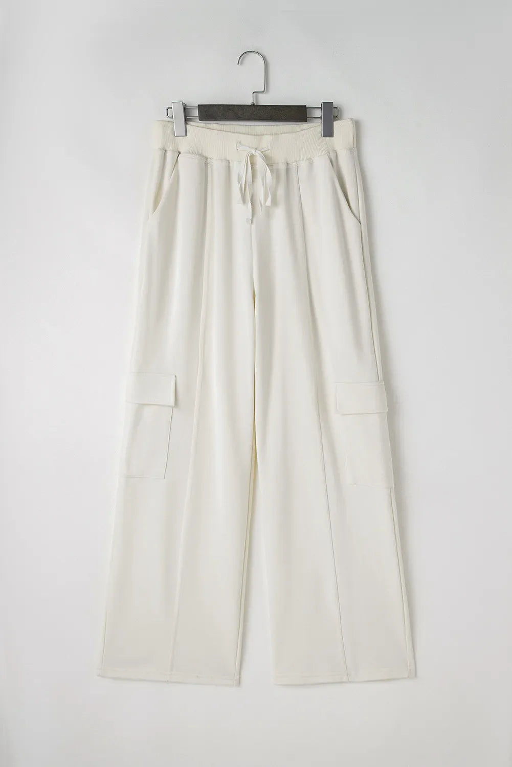 Off-White High Waist Cargo Pants with Drawstring and Pockets - Image 4