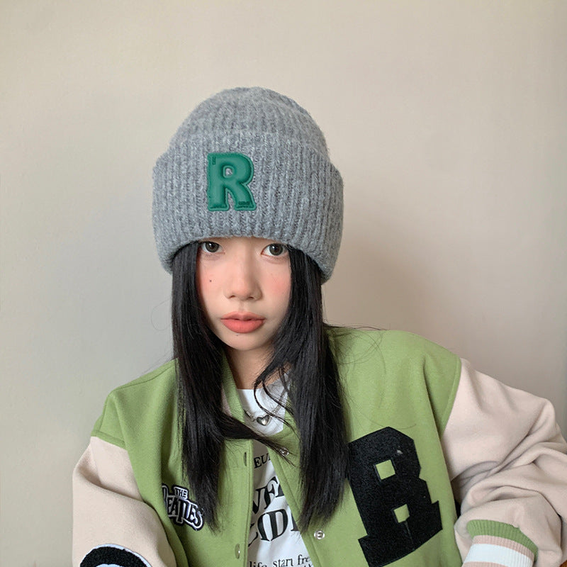 Loose Big-Head Woolen Cap with Letter Design — Oversize Winter Wool Hat