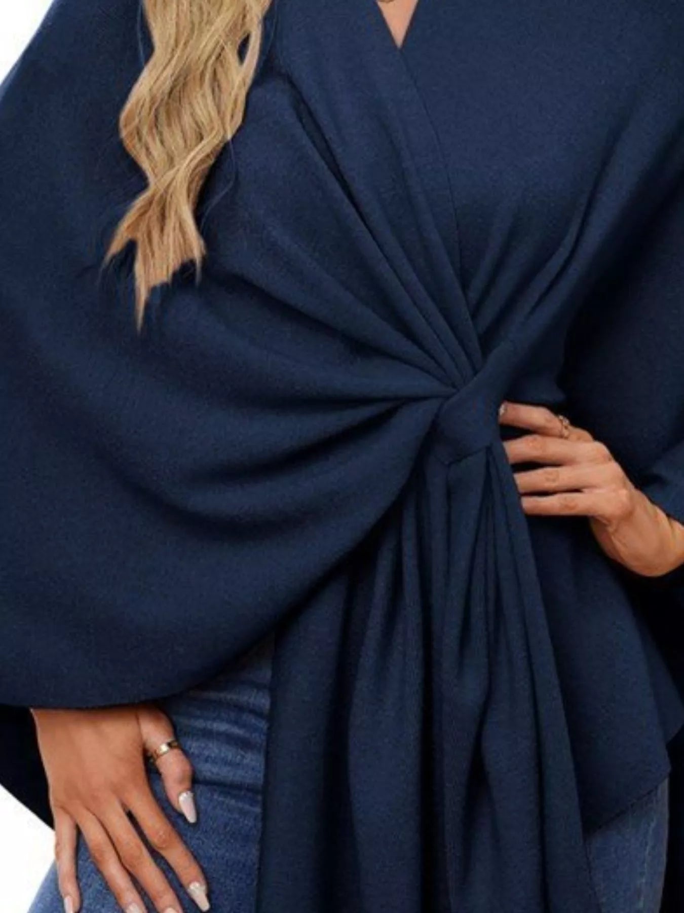 Solid Color Tie-Front Knit Cape Top