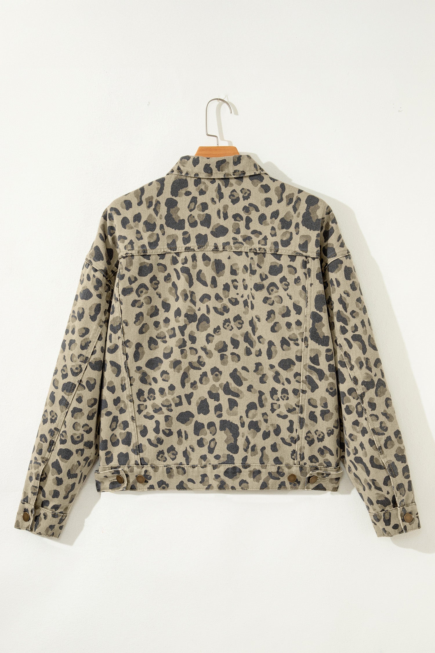 Retro Leopard Seam Button Down Denim Jacket