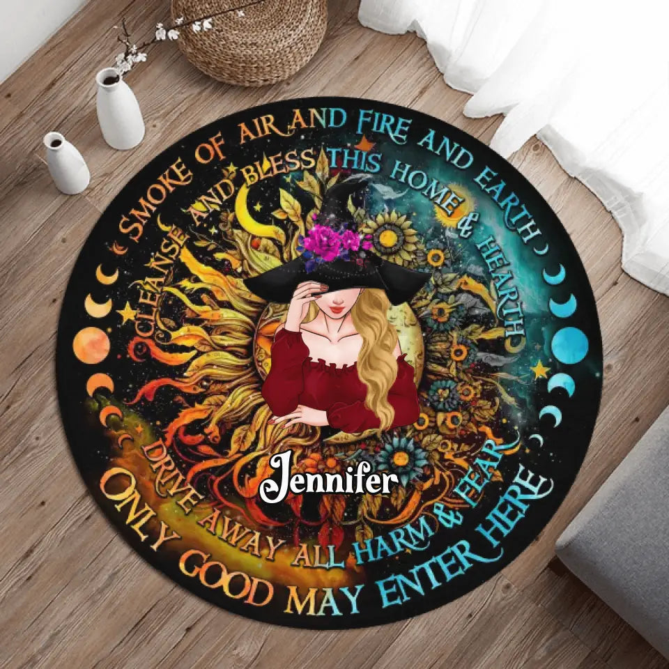 Personalized Witch Round Rug - Gift Idea For Halloween/Witch Lovers - Smoke Of Air And Fire And Earth Cleanse And Bless This Home & Hearth