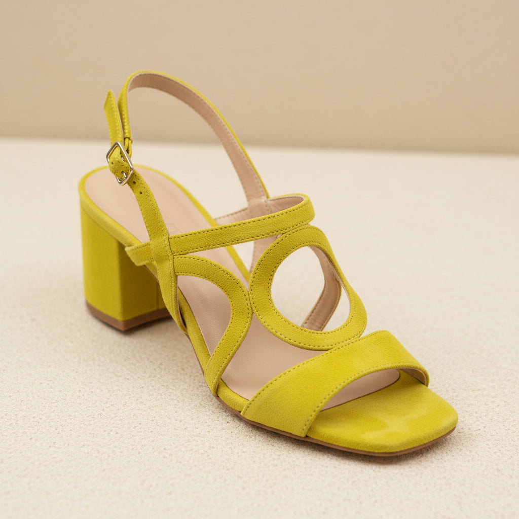 Suede Hollow-Out Pointed Toe Stiletto Sandals with Buckle Strap