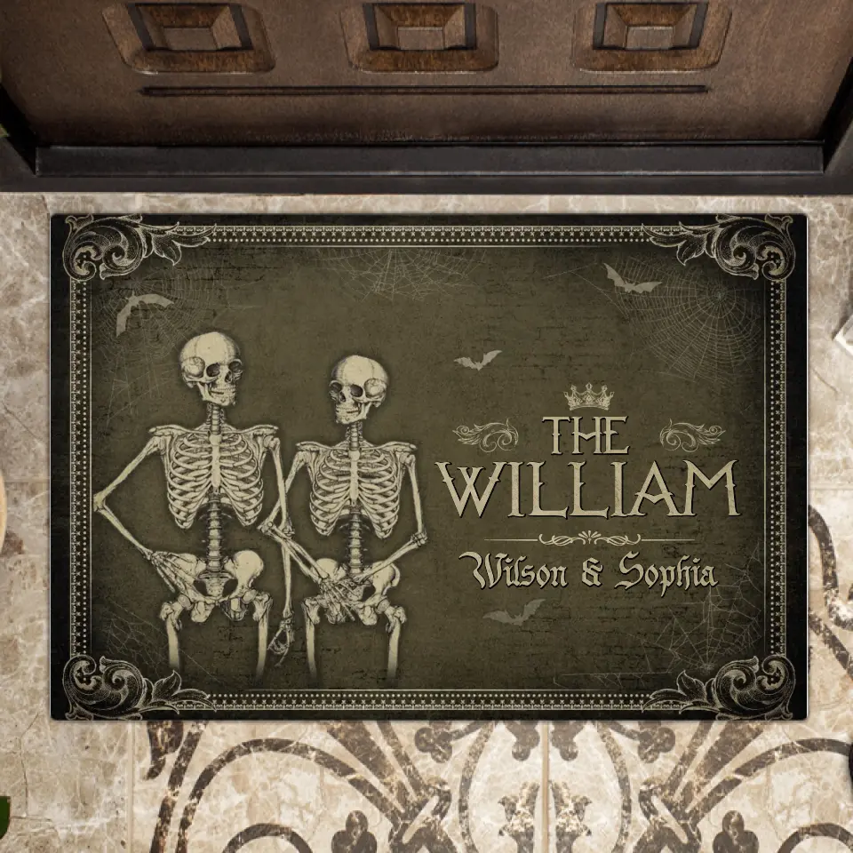 Custom Personalized Skeleton Doormat - Gift Idea For Couple/Family - Doormat With Family's Name