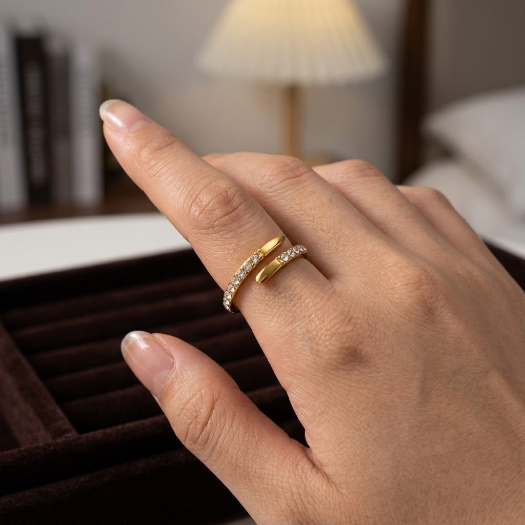 Stainless Steel Open Ring With Rhinestones