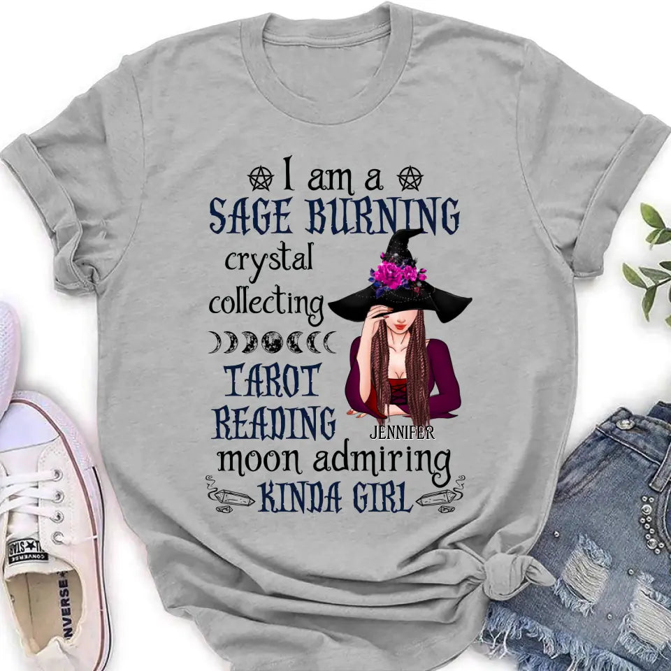 Witchy Sage Burning Crystal Collecting Graphic T-Shirt Gift Idea - Image 2