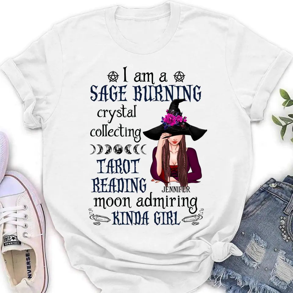 Witchy Sage Burning Crystal Collecting Graphic T-Shirt Gift Idea - Image 3