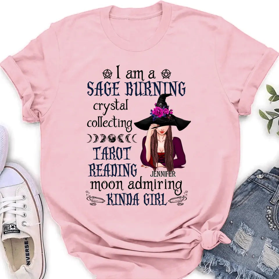Witchy Sage Burning Crystal Collecting Graphic T-Shirt Gift Idea - Image 4