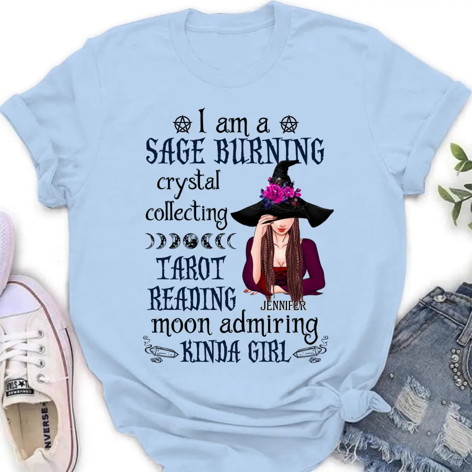 Witchy Sage Burning Crystal Collecting Graphic T-Shirt Gift Idea - Image 5