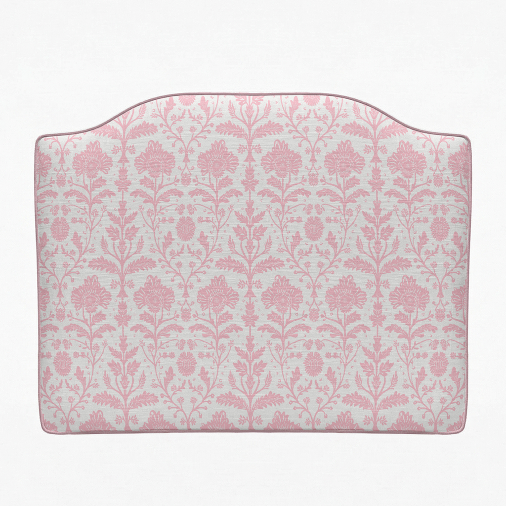 Delia classic floral fabric headboard in pastel colors for a bedroom setting