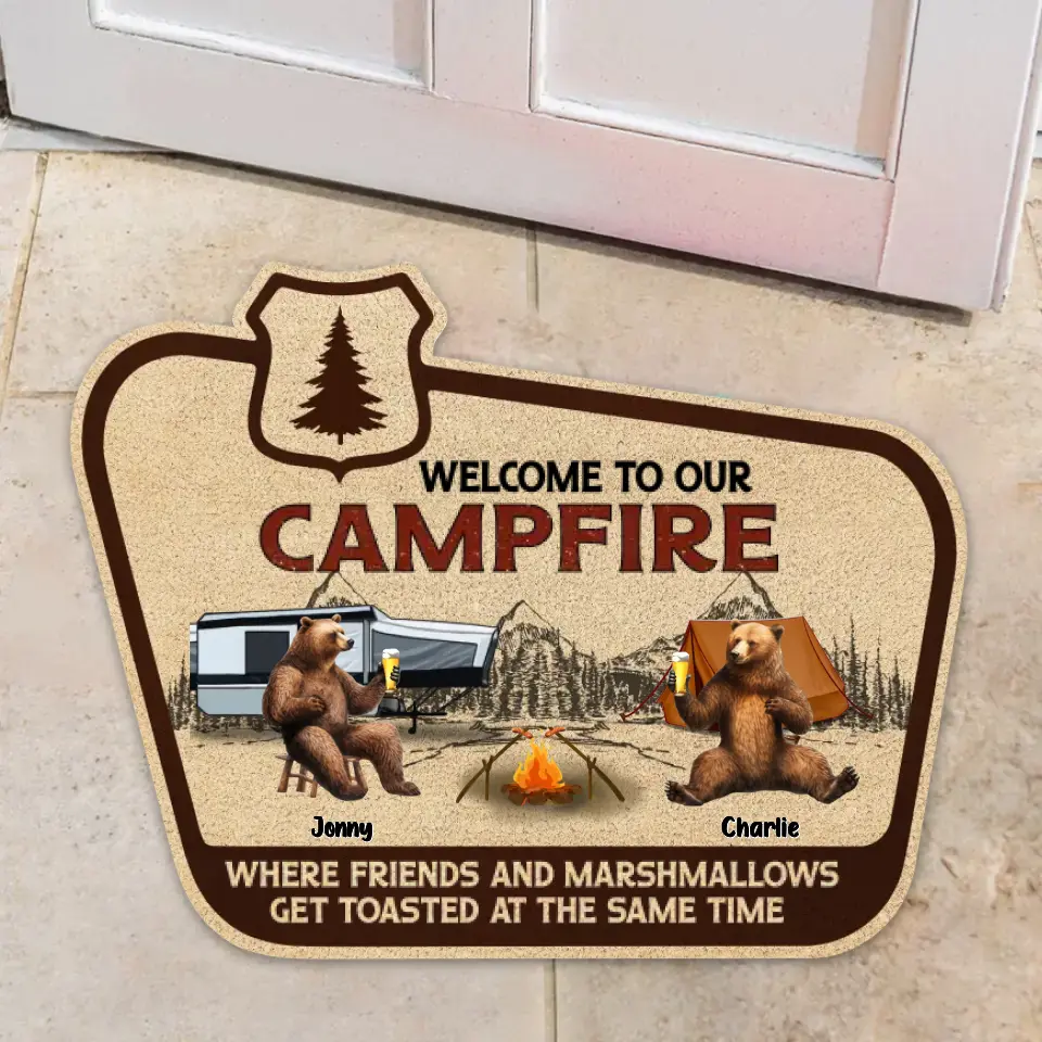 Personalized Camping Doormat - Up to 7 Friends - Gift Idea For Camping Lovers/Friends - Welcome To Our Campfire