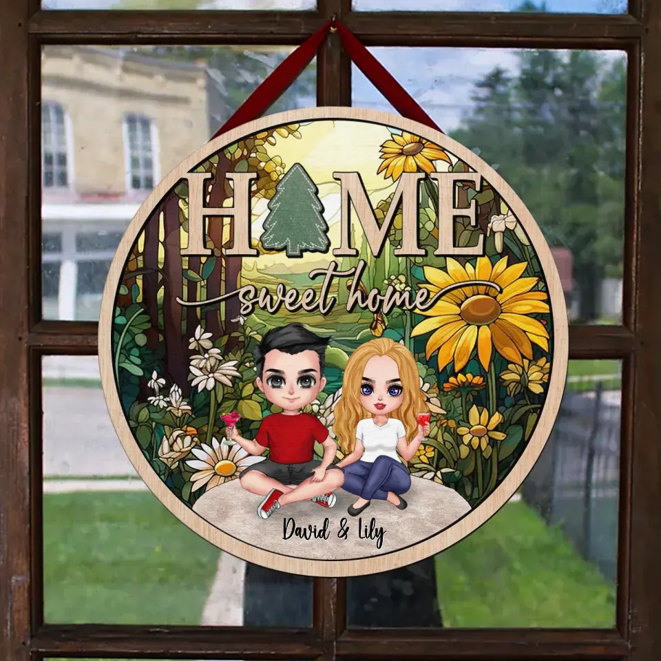Personalized Couple Wooden Sign - Gift For Couple - Gift To Him/Her - Anniversary Gift - Home Sweet Home